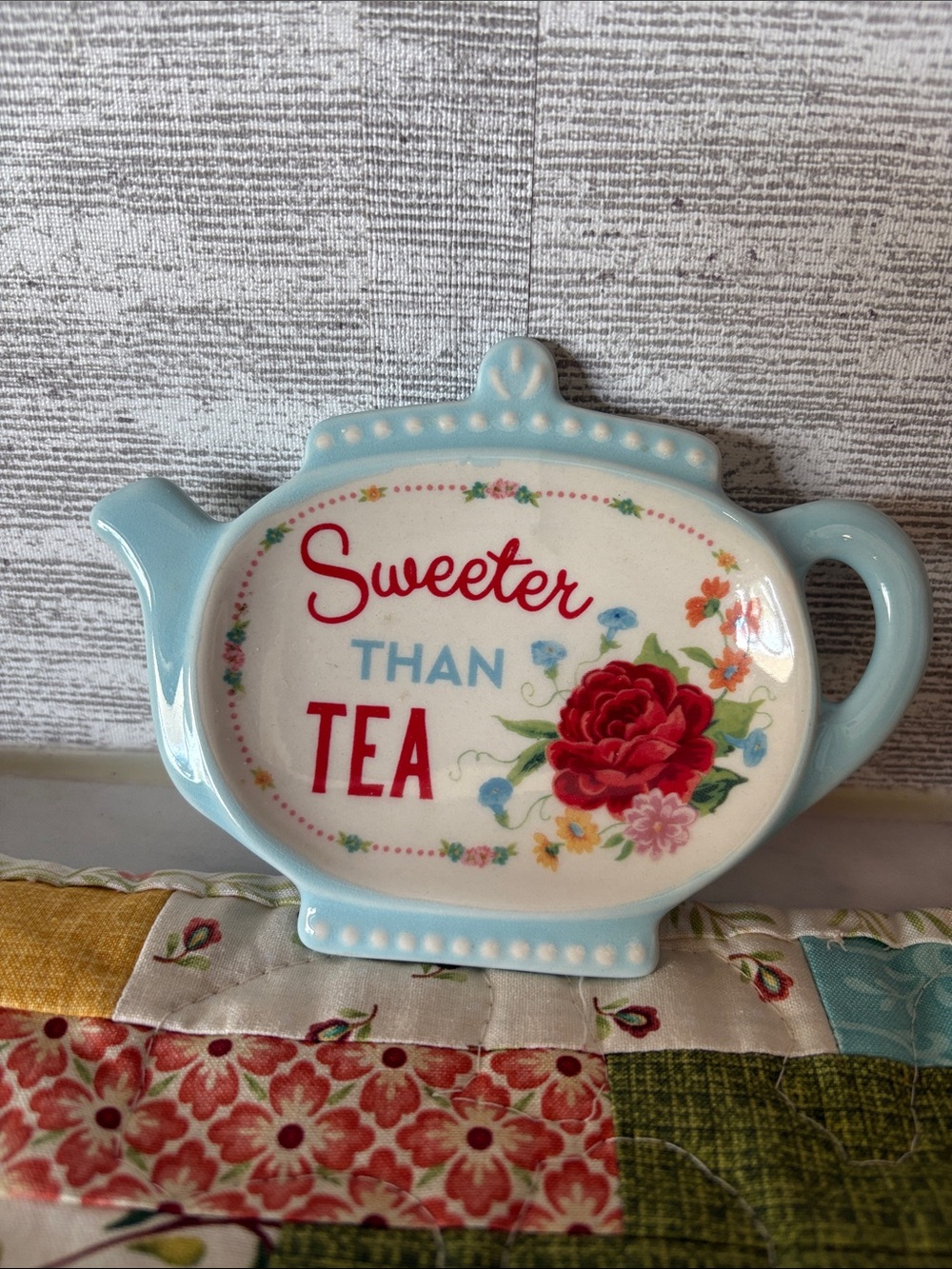 Sweeter Than Tea Blue Floral Decorative Tea Spoon Rest